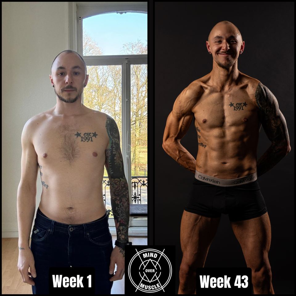 Voor en na van Bob (35) bij Mind Over Muscle: week 1 en week 43