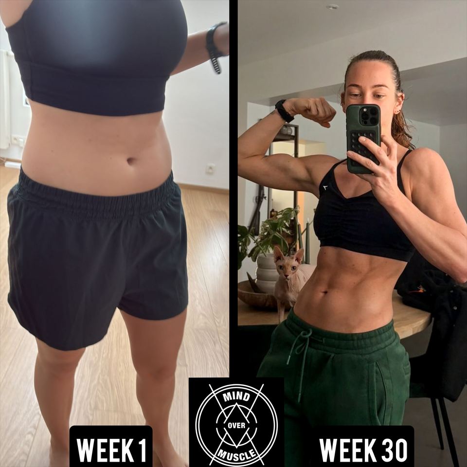 Voor en na van Christy (34) bij Mind Over Muscle: week 1 en week 30